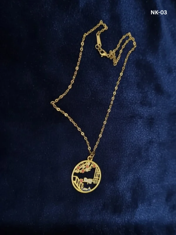Minimal Gold-Plated Pendant Necklace with Enamel Detailing - Image 3